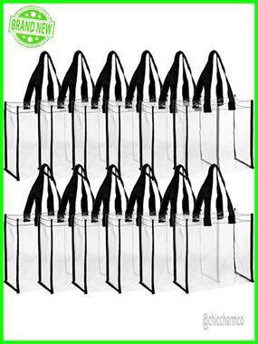 12 Pack Clear PVC Tote Bags Stadium Approved Transparent Shoulder Handbags
